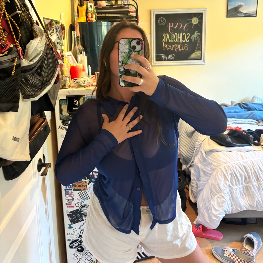 Sheer Blue Button up - Picture 6 of 7